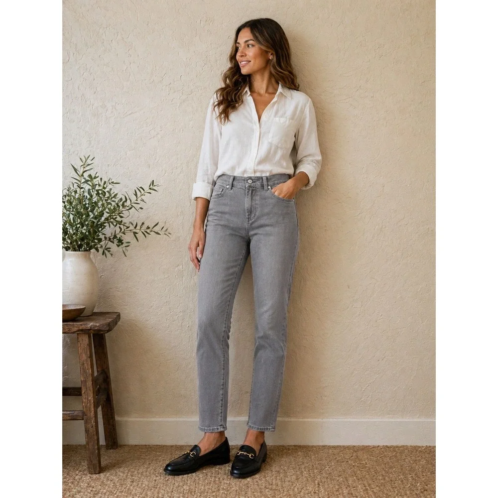 Talbots Flawless Five-Pocket Boyfriend Jeans Grey‎ Mid Rise Size 4 Stretch Denim